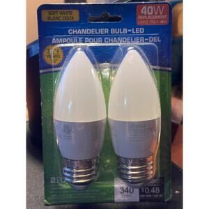 2pc Soft White 40W 340 L. Chandelier Bulb Led.